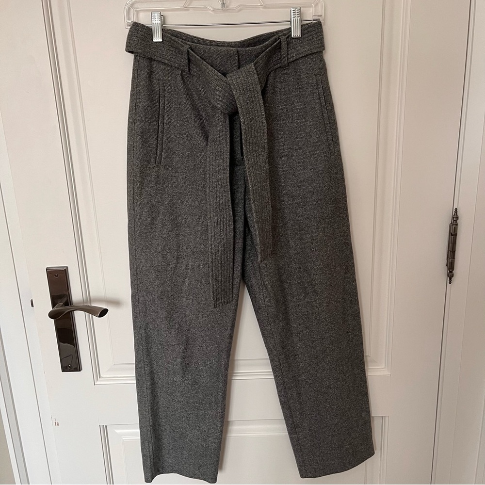 Wilfred Gia Pants Aritzia Size 6 Grey Wool Cashmere Tie Waist Trousers